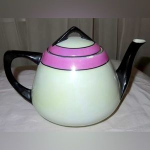 Vintage Pink & Black Deco Teapot